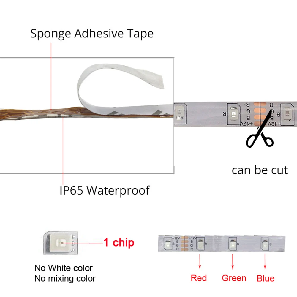 Водонепроницаемая светодиодная лента SMD 2835 5 м 12 В RGB постоянного