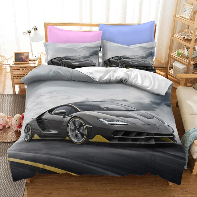 Car Sports Printed Duvet Cover Race Car Bedding Sets With Pillowcases For Teens Kids Boys Cool Bedroom Decor 2/3pcs Bedclothes 