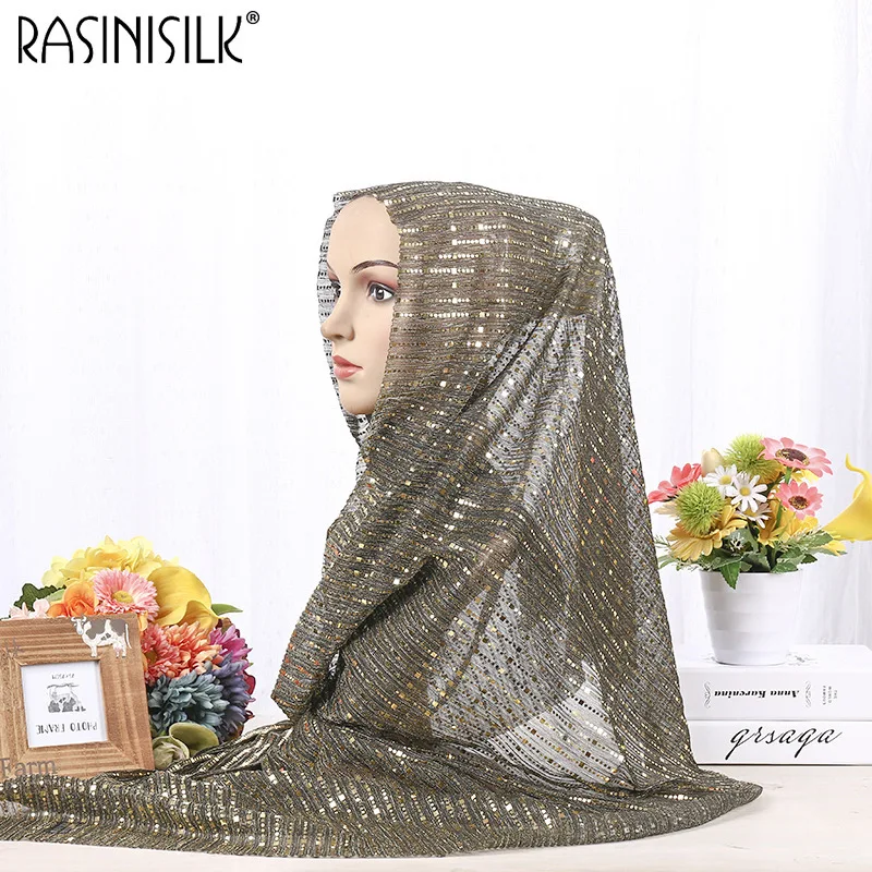 Стиль модные мусульманские хиджабы высокого качества шифон Блестящий люрекс Блестящий плиссированный складчатый шарф женский длинный шарф
