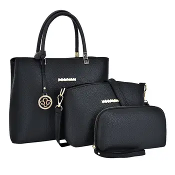 

Female Casual Solid Color 3pcs/set PU Clutch Bags Coin Purse Lady Simple Luxury Lichee Handbag Women Crossbody Messenger Bags