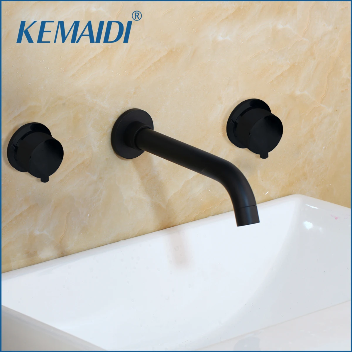 KEMIDI New Bathtub Basin Black Brass Bathroom Sink Mixer Tap Faucet 3 Pcs Faucets Dual Handle | Обустройство дома