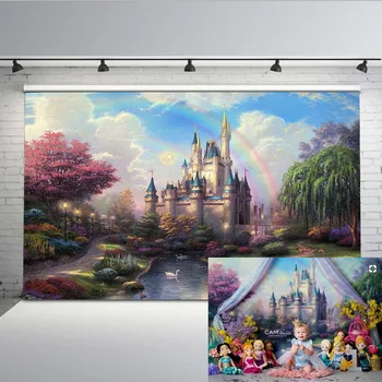 

Castle Butterfly Purple Dream princess photography backdrop Cartoon Newborn Children Birthday party background photo stud