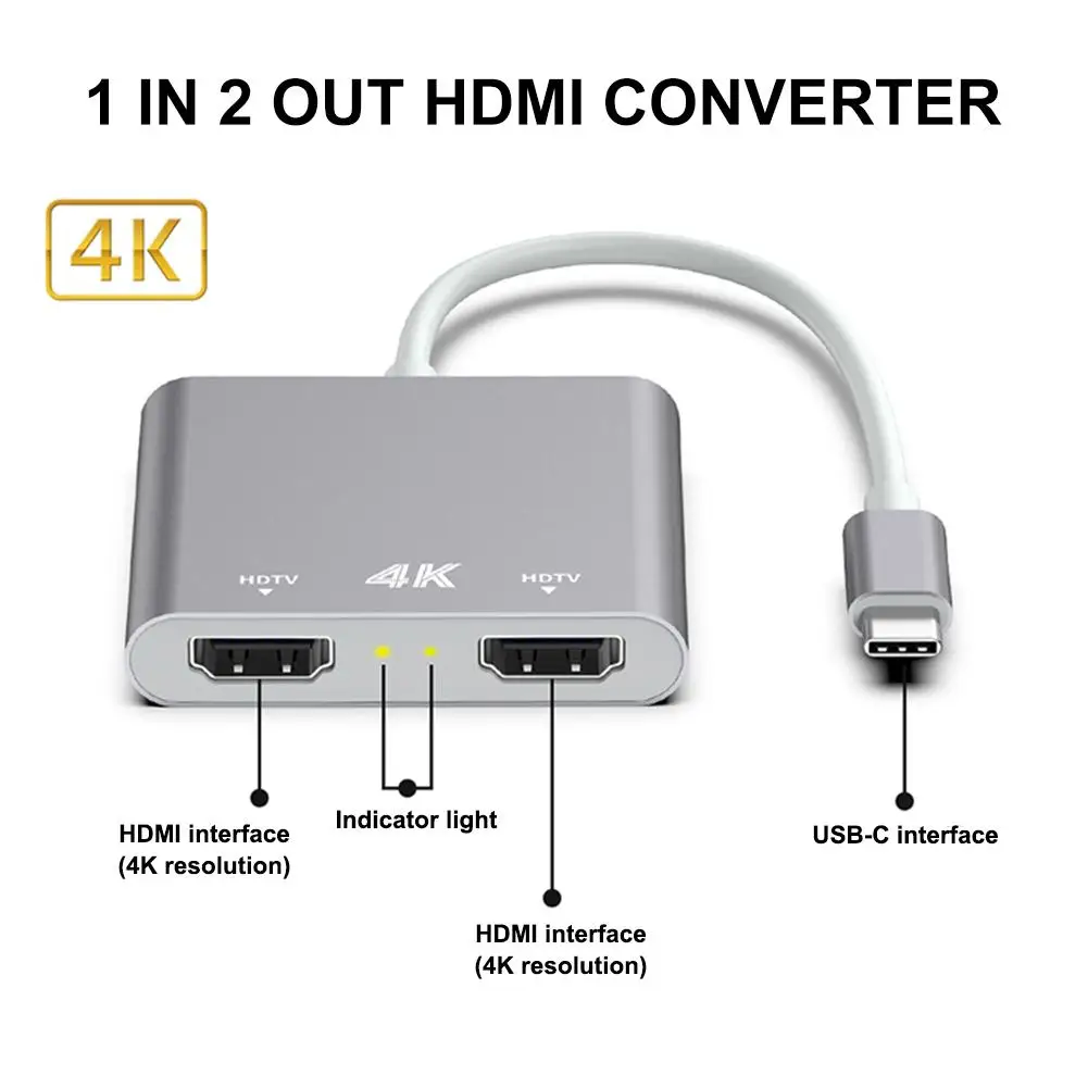 USB-C-HDMI адаптер HD 4K HDTV Видео алюминиевый сплав чехол для ноутбука мобильный телефон для ноутбука Тип C Мужской до 2 HDMI Женский порты