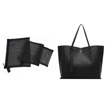 

Zipper Mesh Bags, Pack of 3 (S/M/L) with Tote Bags Women Shopping Bags Large Capacity Tote Bags