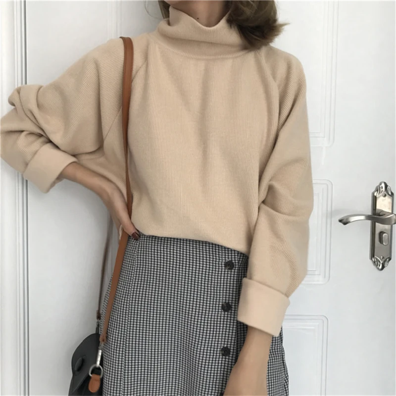 Chic Autumn Sweater Women Full Sleeve Knitted Tops Femme 2019 Turtleneck Female Loose Pullover Jumpers femme | Женская одежда