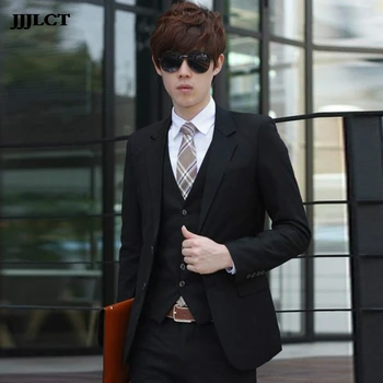 

Men's suits new fashion Korean Slim small suit three-piece groom wedding dress (suit + tie + pants)