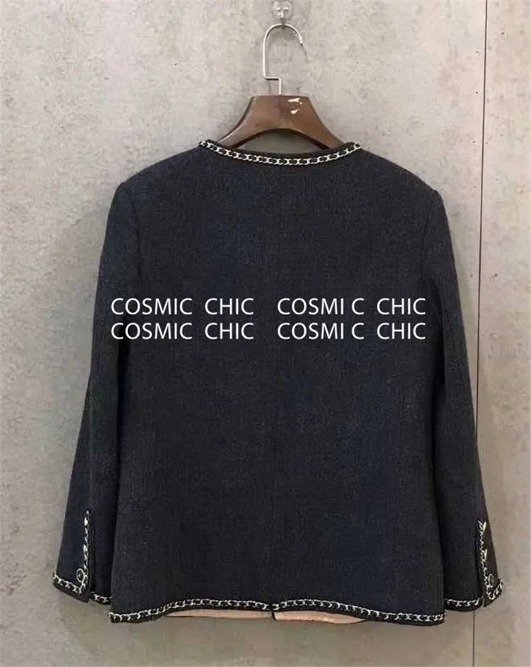 Cosmicchic осенне-зимняя женская шерстяная куртка с карманами и цепочкой, Высококачественная элегантная женская куртка с длинным рукавом на шелковой подкладке