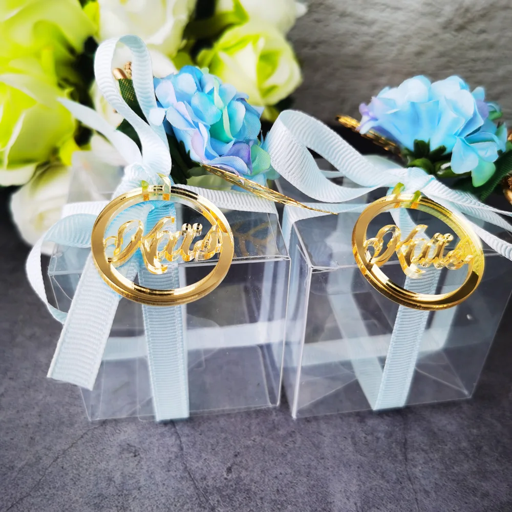 Personalized Acylic Gold Mirror Tags For Wedding Favors Baby Shower Round Table Decoration Tag For Engagement Anniversary (5)