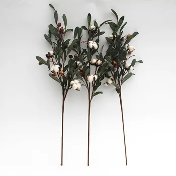 

Full Cotton and Olive Branch Cotton bush Farmhouse Rustic White Cotton Branch Stems Artificial Florals Fake Faux Wedding Flower