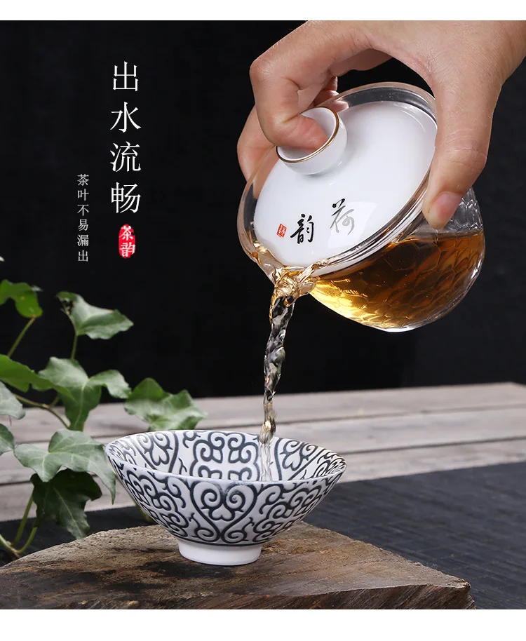 Напрямую от производителя продаем трёхфорс Tureen керамическая посуда Золотая фольга чайный набор кунг-фу Стекло Большой размер подставка для чайного сервиза G