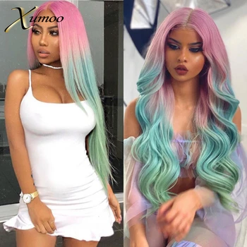 

XUMOO Cheap Synthetic Lace Front Wig High Temperature Fiber Middle Part Ombre Color Synthetic Wig With Baby Hair Wigs For Women