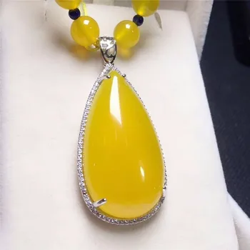 

2020 Fine Jewelry 925 Silver Inlaid Natural Chalcedony Water Drops Pendant Necklace Sweater Chain Gifts Free Shipping