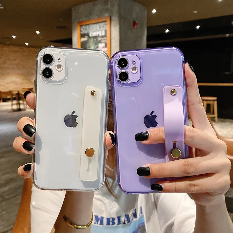 Новый цветной прозрачный чехол для телефона с ремешком на запястье iPhone XS Max XR