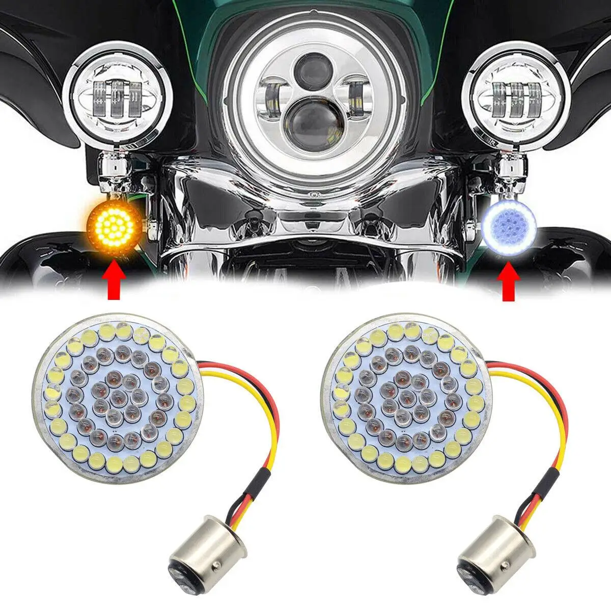 Feu clignotant LED 2 ''style balle 1157 ambre/blanc pour Harley Road King 1986 – 2018