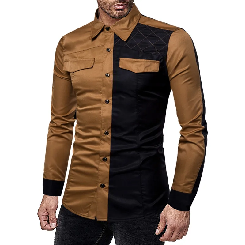 Белая, черная, мужская рубашка с отворотом, на пуговицах, в клетку, Camisa Hombre Manga Larga, уличная одежда, хип-хоп, облегающая мужская одежда