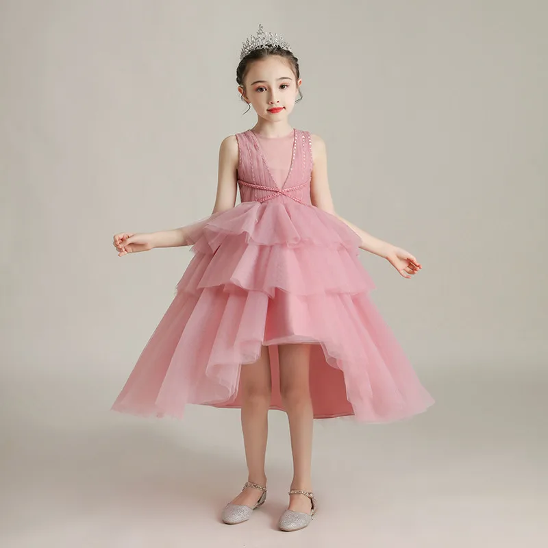 Baby kids Lovely Fashion Piano Costumes Host Ceremony Front Short Back long Dress Skirt Children Birthday Evening Party | Детская одежда