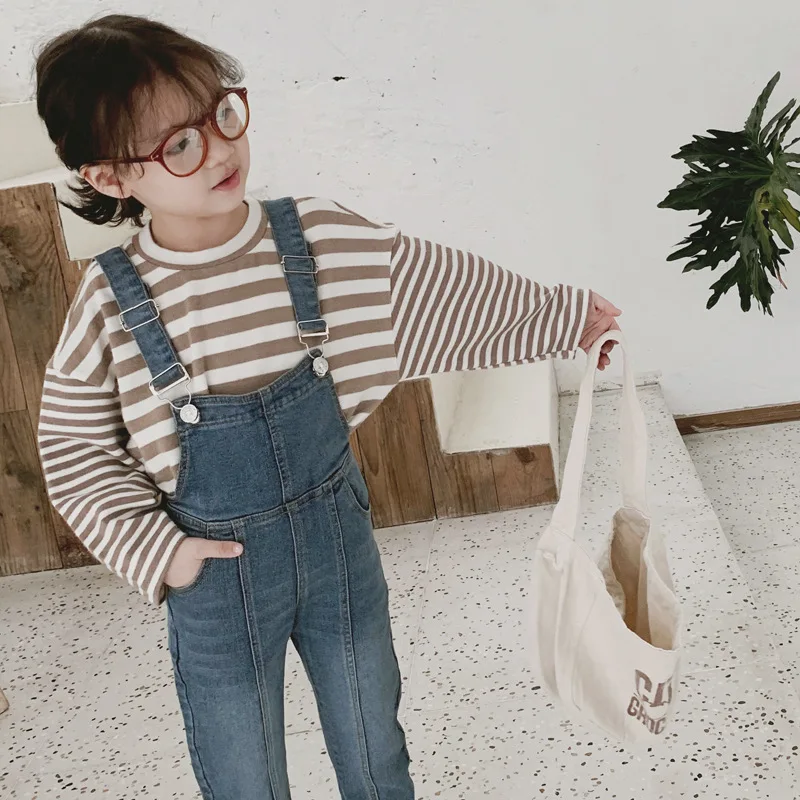 

2019 Spring And Summer New Style Cowboy Suspender Pants Korean-style Slim Fit Girls' Trousers CHILDREN'S Jeans Pencil Pants