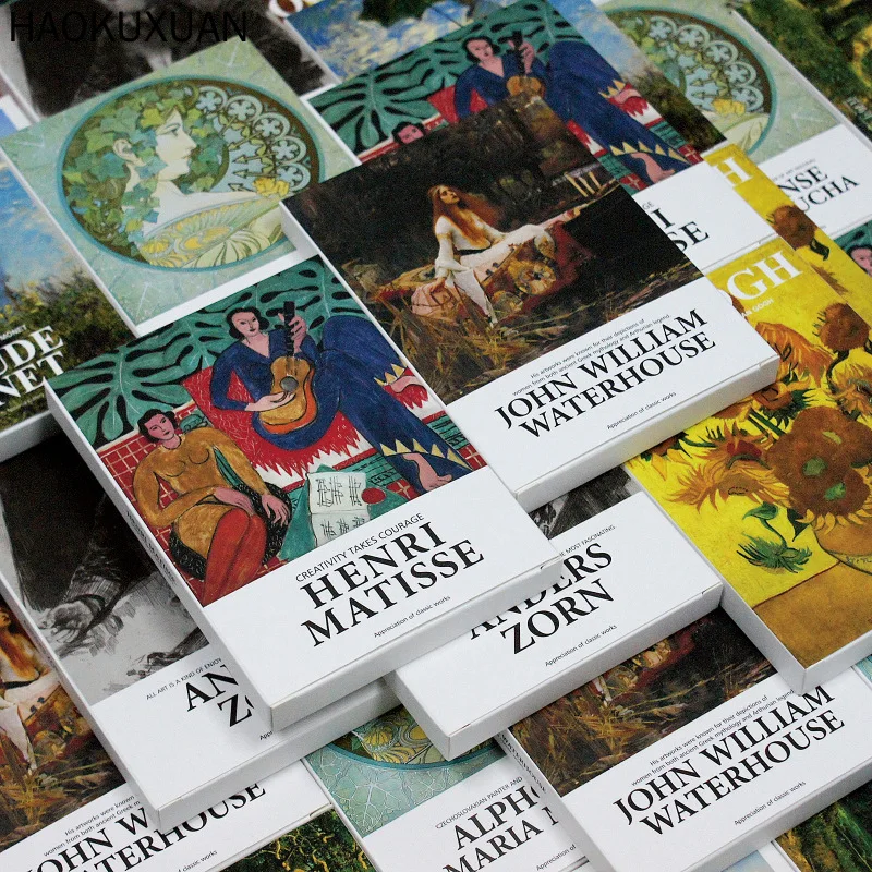 Juego de 30 hojas de papel estético para postales de artistas famosos, Sobres de papel estético, ilustraciones, Serie de museo de arte