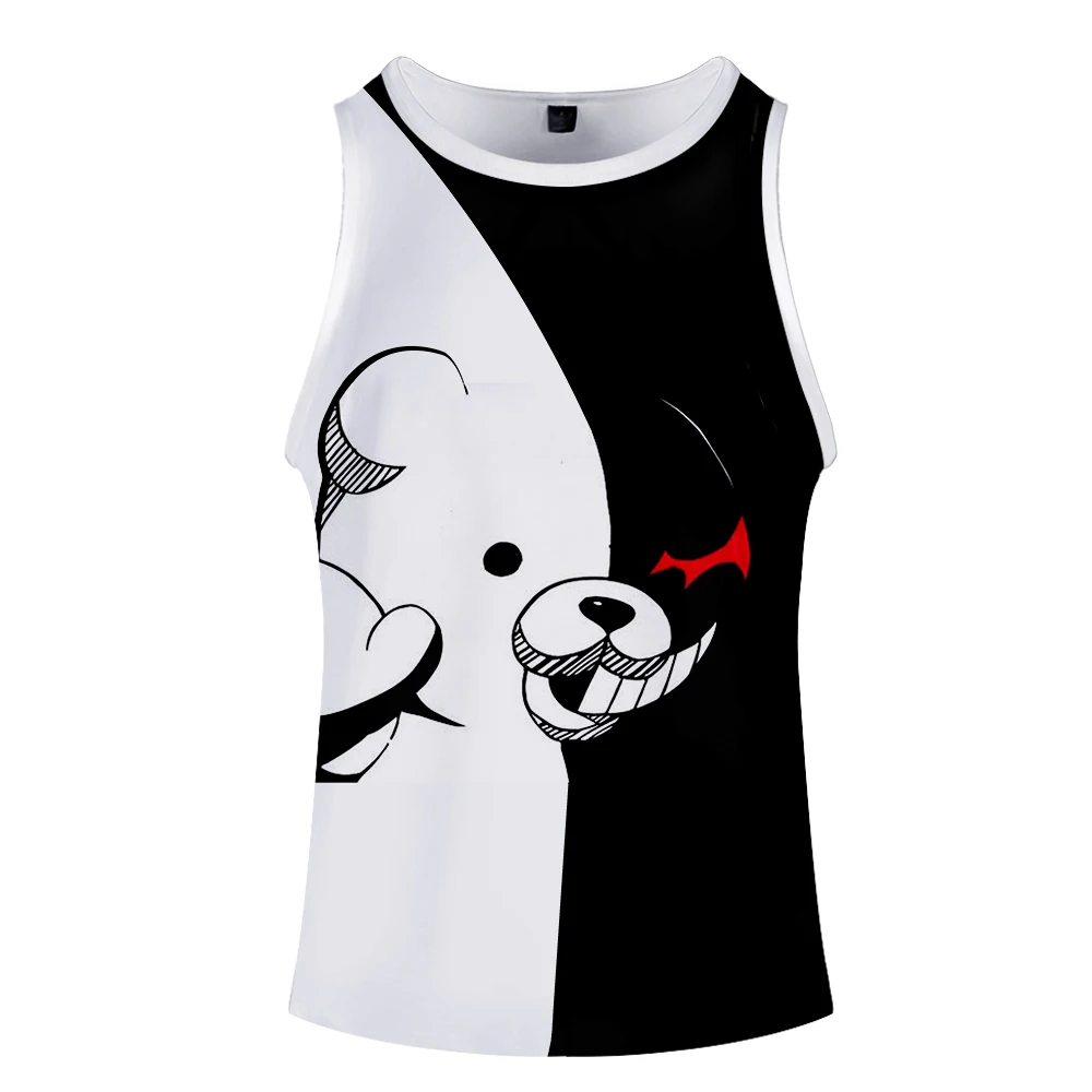 Monokuma жилет Топ уличный стиль Мода Лето Без Рукавов бег печати Новинка Топ Роскошный Harajuku Hokage