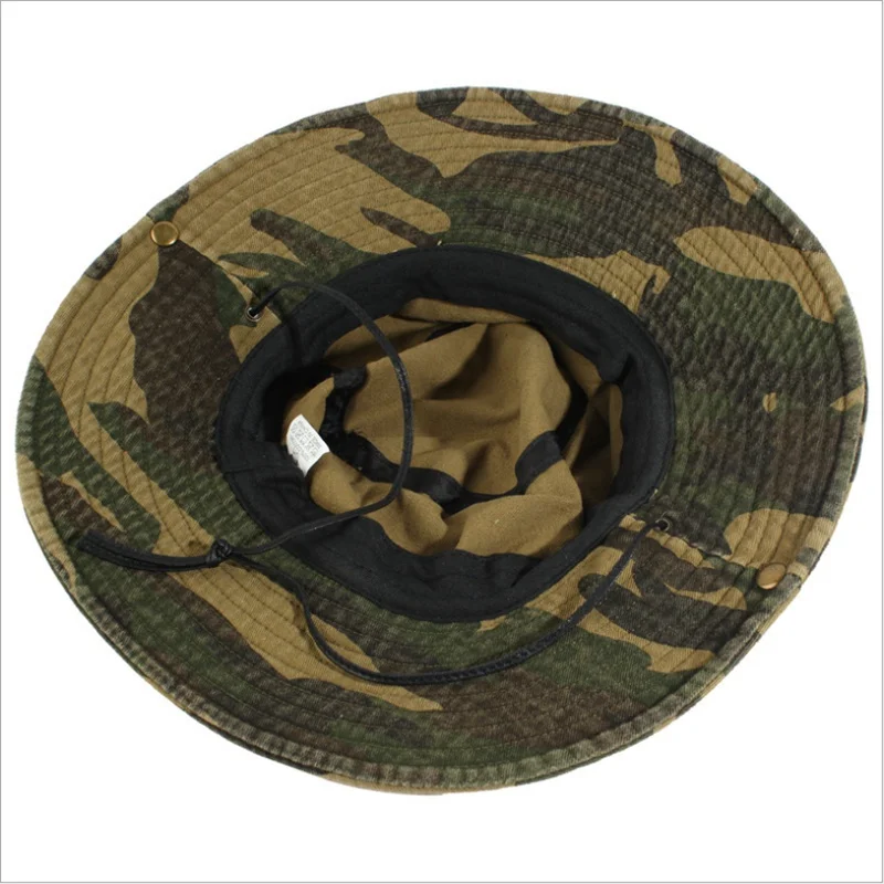 WZCX Camouflage Adjustable Outdoor Fisherman'S Hat Unisex Casual Wide Brim Flat Top Basin Cap Sun Hat