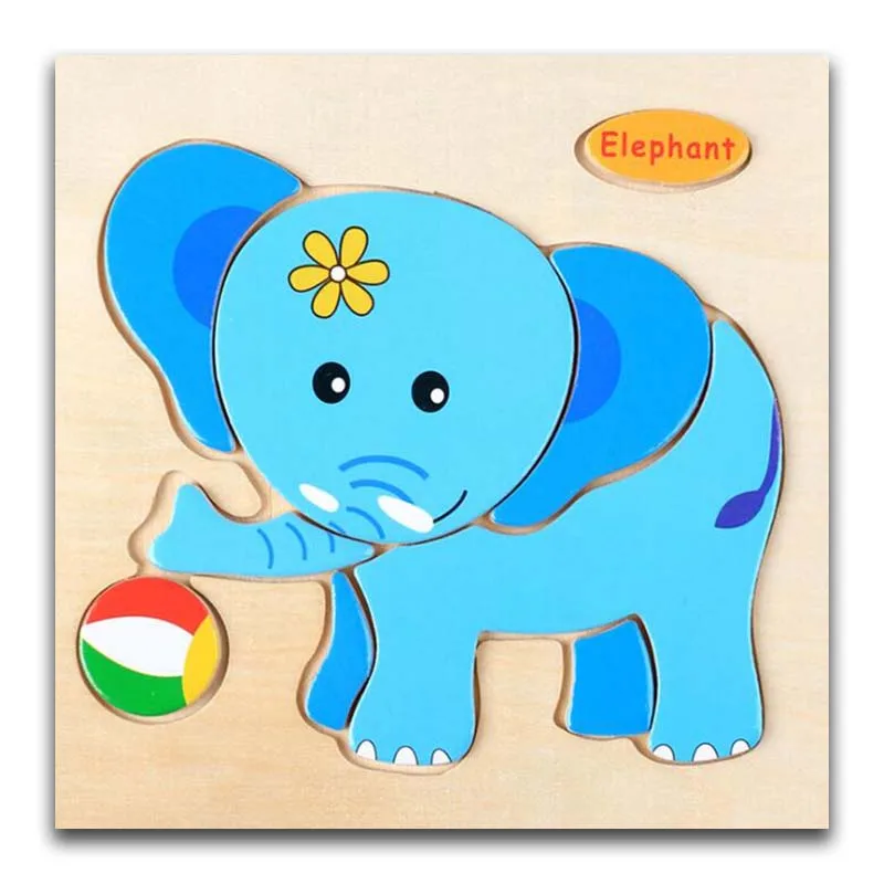 elephant 3D деревянные головоломки, игрушки для детей, Деревянные 3d Мультяшные головоломки с животными, интеллектуальные детские развивающие игрушки для детей - Цвет: elephant