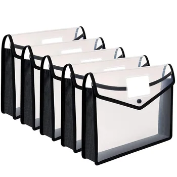 

A4 Folder Poly Pockets Envelope,5 Pack File Folders with Button Closure, Waterproof Transparent Document Folder