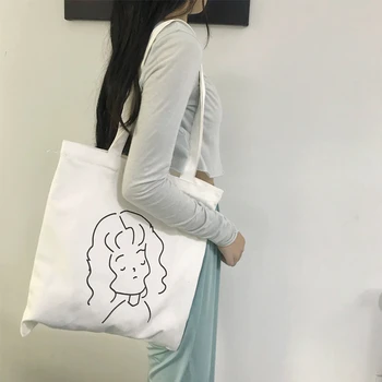 

women 2020 Shouldered Art Canvas Life Simple Bag Female Environmental Protection Bags With Chinese Words Print Shopping Bag