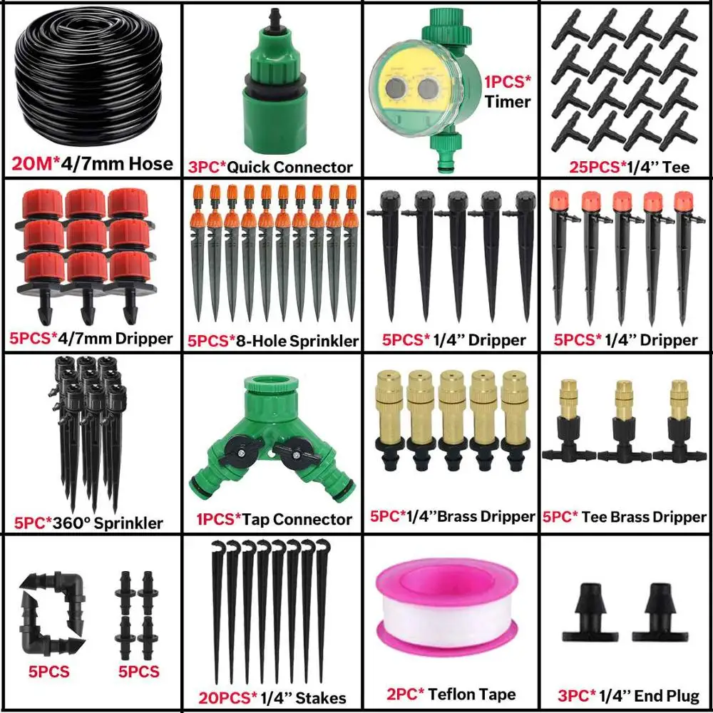 50 м садовая автоматическая система полива с таймером, контроль капельного орошения, капельница для воды, распылитель, распылитель, наборы для полива - Цвет: KSL01-KIT065-20M-B
