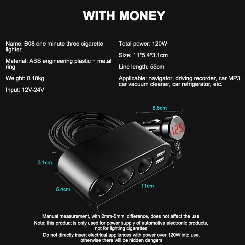 Onever Dual USB Порты и разъёмы 5V 3.1A адаптер для быстрого автомобильного Зарядное устройство 3 слота штекер разъема 12 V-24 V Универсальный данные Дисплей Быстрая зарядка для телефона