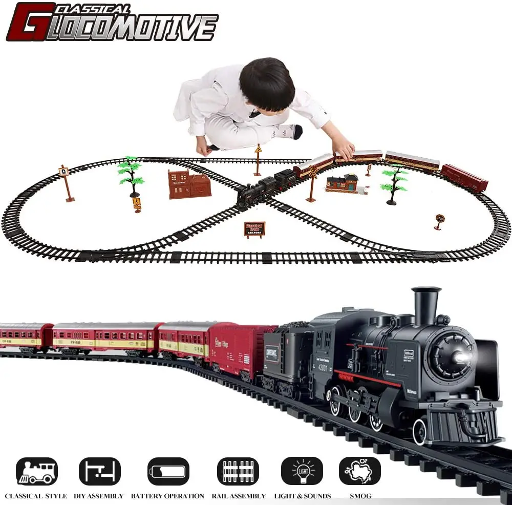 Trem de natal elétrico brinquedo com carga ferroviária e trilhas motor locomotiva a vapor modelo educacional meninos brinquedos para crianças crianças