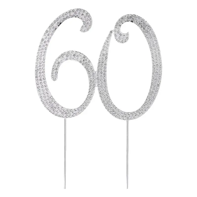 Сверкающий кристаллический горный хрусталь 50th 60th 70th 90th Серебряный День рождения номер возраста торт Топпер Декор D08D