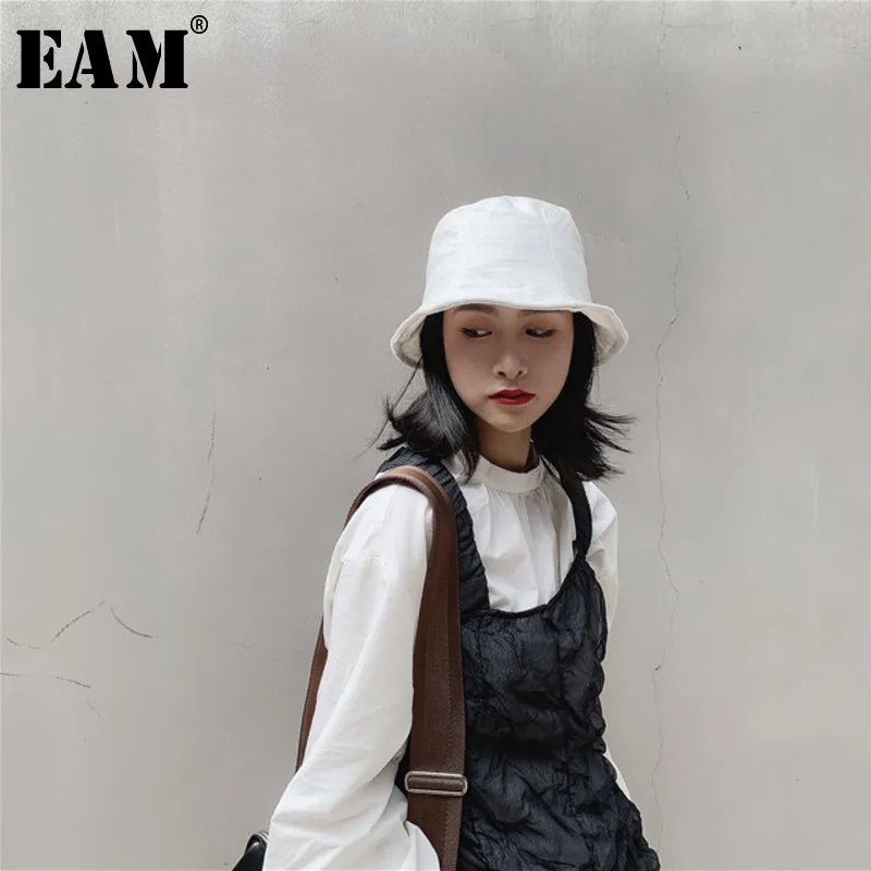 

[EAM] Women Multicolor White Linen Fishermen Hat New Round Dome Temperament Fashion Tide All-match Spring Autumn 2019 JZ479