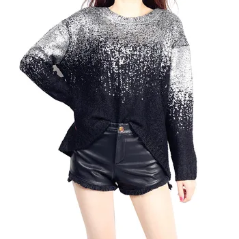 

Women's Autumn Metallic Pullover Knitted Sweater Golden Silver Casual Loose One-Piece Knit Top & Female Spring Knitwear