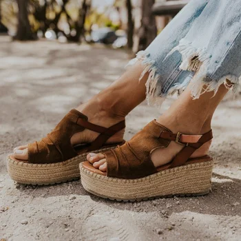 

Women Sandals Open Toe Platform Gladiator Wedges Shoes Female Buckle Strap Ladies Solid Shoes Women's Casual Vintage Footwear