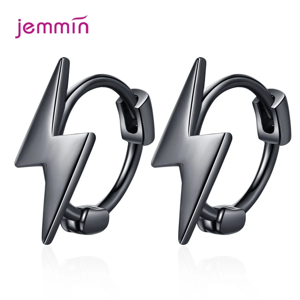 

New 925 Silver Unique Shaped Piercing Huggie Lightning Hoop Earring For Women Black Platinum Silver Jewelry