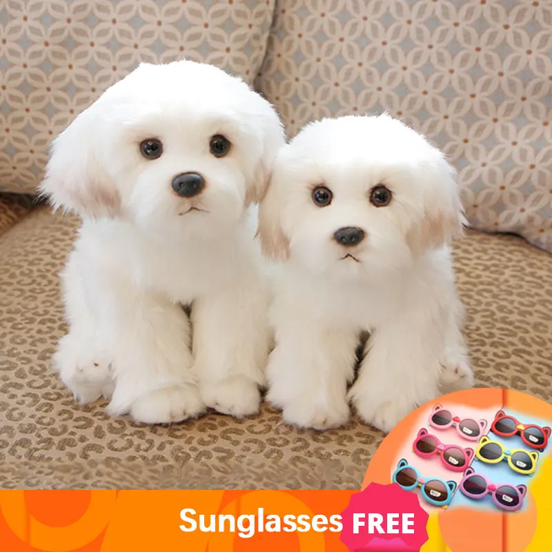 Bichon Frise-cachorro de Animal relleno juguete de peluche de perro, simulación de mascotas bonitas mullidas, muñecas de bebé, regalos de cumpleaños para niños