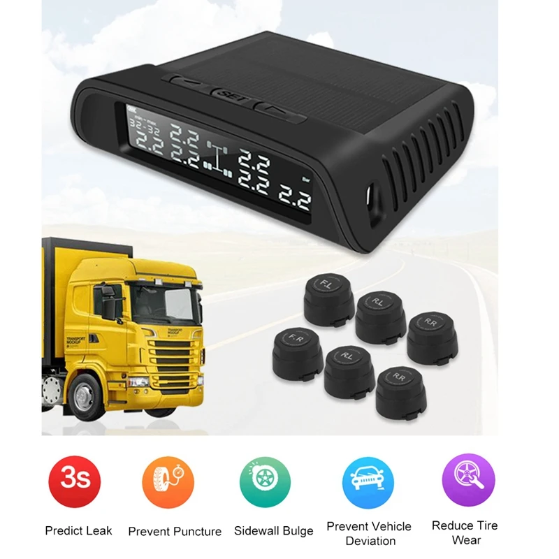 1 комплект черный TP-8610 Солнечная беспроводная система контроля давления в шинах с 6 внешними датчиками, цифровой контроль давления в шинах для