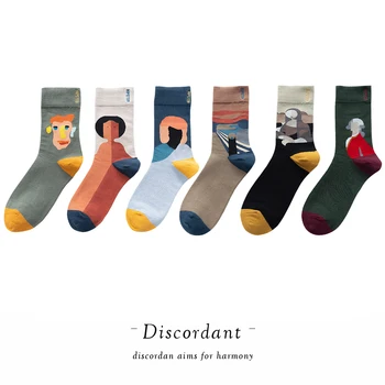 

6 Pair 2020 Cool Retro Printed Socks Character Pattern Harajuku Style Creative High Stockings Couple Socks