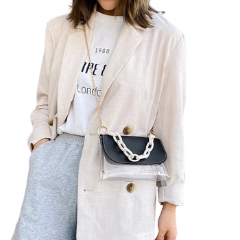 

Women Clear Bag Light Weight Casual Crossbody Bags Ladies Fashion Portable Metallic Chain Strap Shoulder Messenger Bags