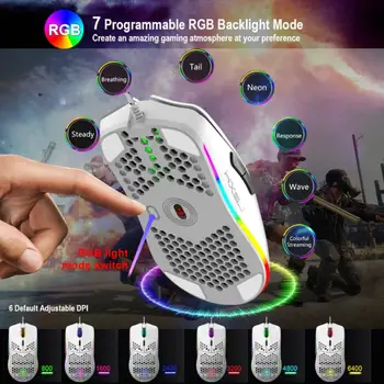 

J900 Hole Mouse RGB Luminous Macro Programming Gaming Mouse 6 Buttons Can Turn Off The Lights Computer Peripherals TSLM1