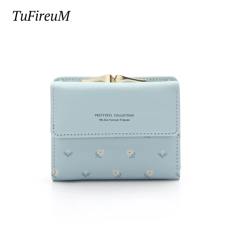 

New short Buckle Wallet Korean Version of the Three fold Small Fresh and Simple Personality Small Floral Mini Ladies Money Clip