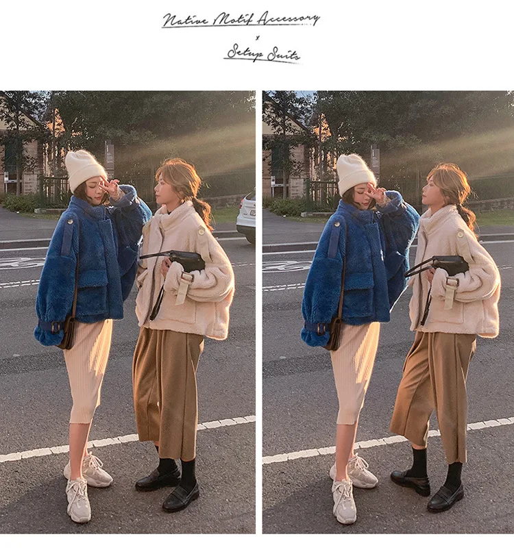 Пальто из овечьей шерсти для фотосессии, женское короткое Свободное пальто, Chic2019, осень и зима, короткий рост, ke li rong, студенческий стиль, топы, мода