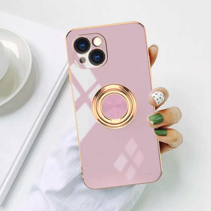 Мягкий металлический чехол с кольцом-держателем для iPhone 13 12 Pro Max 13Mini 12Mini SE 2020