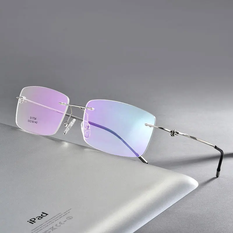 

Alloy Frame Glasses Rimless Frame Men Business Style Myopia Spectacles with Spring Hinges Screwless Frame New Arrival