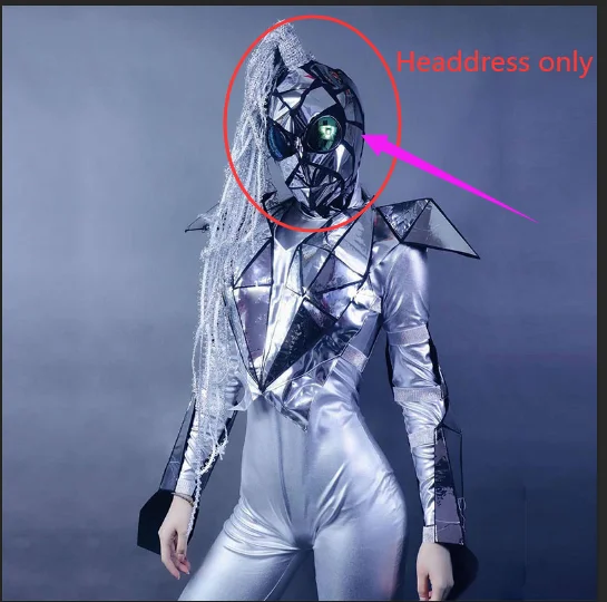 Headdress only Future technology sense Серебряный зеркальный сценический комбинезон, набор для будущих солдат, для мужчин и женщин, gogo, танцевальная команда, вечерние, Рейв, костюм, маска - Цвет: Headdress only