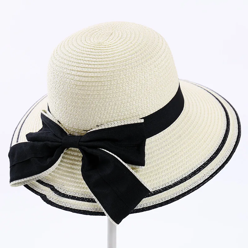 SQTEIO летняя большая пляжная шляпа для путешествий Праздничная Кепка Женская Солнцезащитная соломенная шляпа с бантом складная шляпа