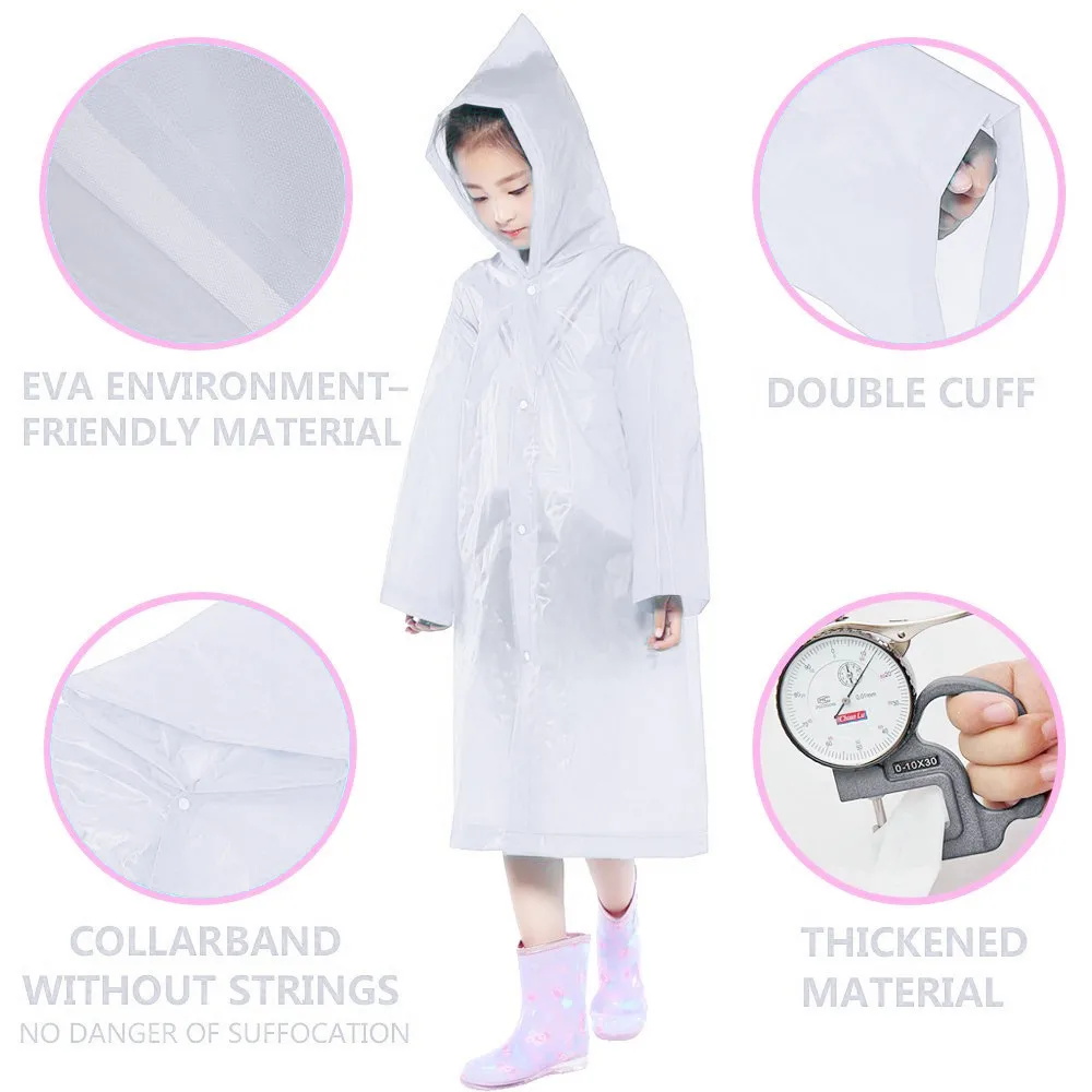 1pc Portable Coat Reusable Raincoat Children Rain Ponchos For 6-12 Years Old Coat Kid Clear Transparent Waterproof Rainwear Suit