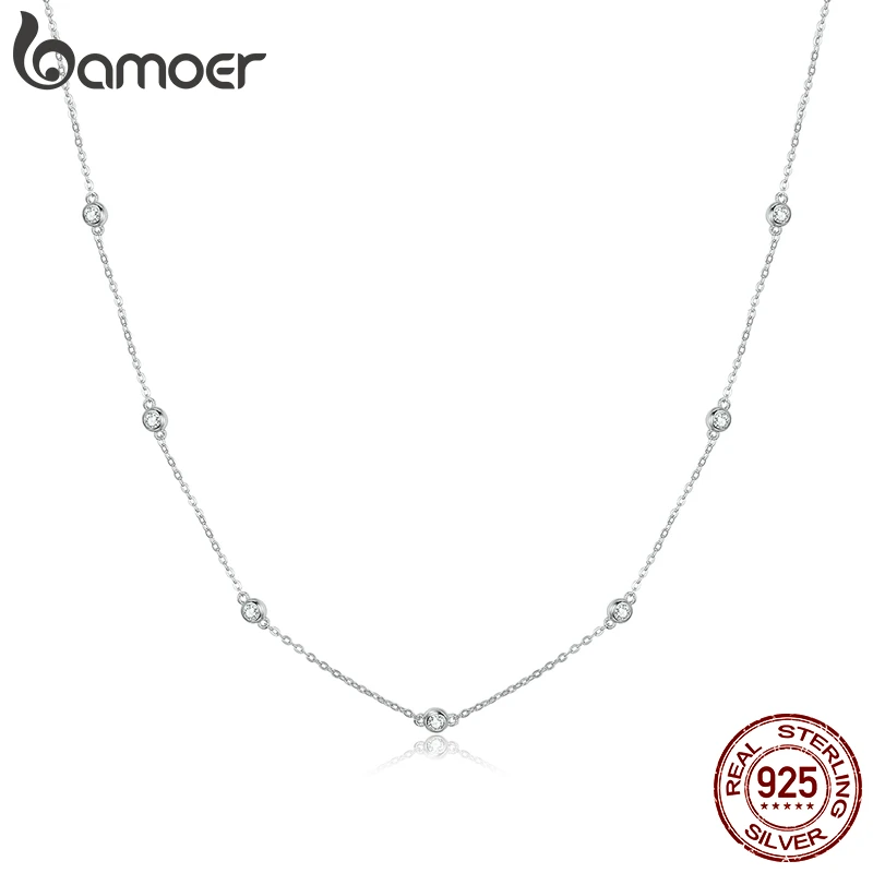bamoer CZ Link Chain Necklace Female Choker Necklace Luxury Jewelry Short Metal Necklaces 925 Sterling Silver Jewelry SCN393 - Image 3