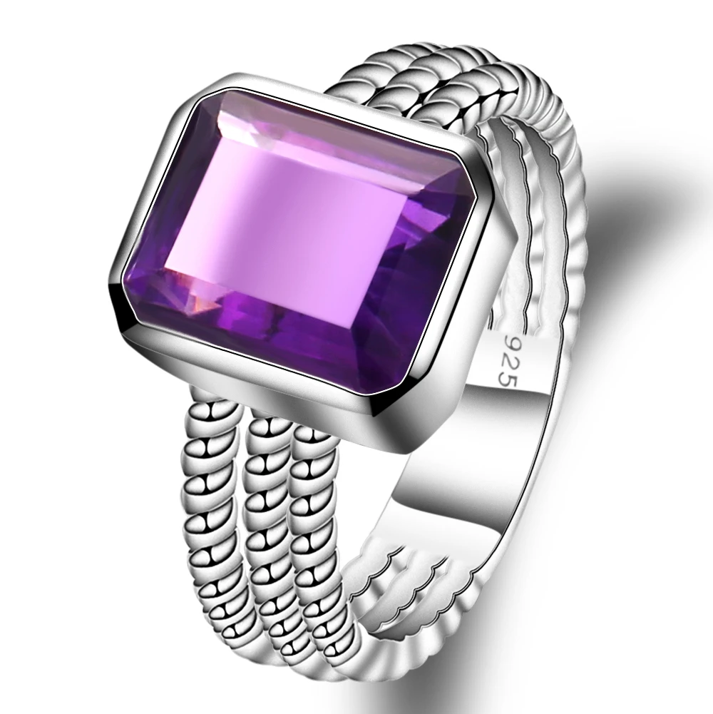 

Gem's Ballet 3.36Ct Natural Amethyst Gemstone Rope Band Stackable Ring For Women Wedding 925 Sterling Silver Fine Jewelry