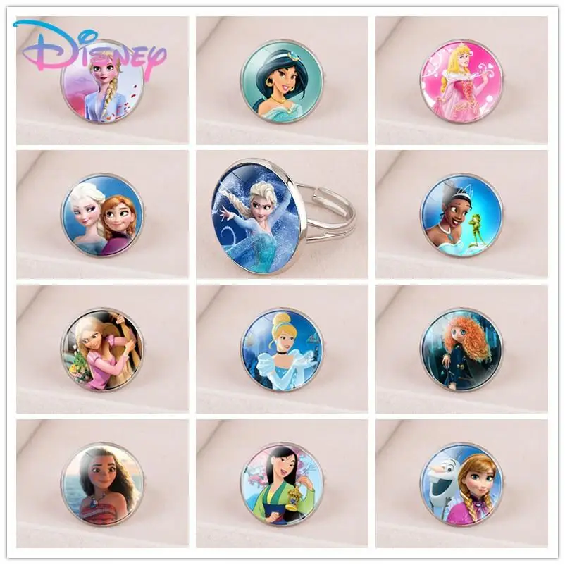 Anillo de princesa Elsa de Frozen de Disney para niños, Blancanieves, Cenicienta, joyería, accesorios de maquillaje, regalos para niñas, juguetes para niños